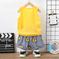 2pcs Toddler Boy Playful Lion Print Tank Top and Shorts Set Yellow image 3