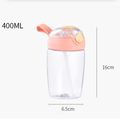 400ML Portable Straw Water Bottle Plastic Clear Sippy Cup Water Bottle with Handle Pink