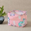 Cartoon Print Foldable Storage Basket with Handle Waterproof Cotton Linen Storage Bins for Books Toys Clothes Pink