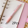 2-pack 0.5MM Press Type Gel Ink Pens Water-Based Press Signature Pens Student Stationery Office School Supplies Pink
