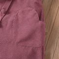 2pcs Kid Girl Button Design Long-sleeve White Ribbed Tee and Pocket Design Pink Skirt Set White