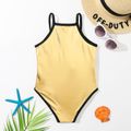 Toddler Girl Letter Print Cut Out Onepiece Slip Swimsuit Gold