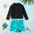 2pcs Toddler Boy Playful Dinosaur Print Tee and Shorts Swimsuit Set Black