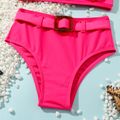 2pcs Toddler Girl Ruffled One Shoulder Tank Top and Pink Belted Briefs Swimsuit Set Dark Pink