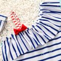 2pcs Toddler Girl Sweet Stripe Flounce Sleeveless Onepiece Swimsuit and Cap Set BLUE WHITE image 3