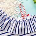 2pcs Toddler Girl Sweet Stripe Flounce Sleeveless Onepiece Swimsuit and Cap Set BLUE WHITE image 5