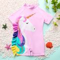 Toddler Girl Playful Ruffled Unicorn Print Onepiece Swimsuit Pink image 1