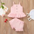 2pcs Solid Ruffled Sleeveless Knitted Baby Set Pink