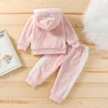 Baby 2pcs Cartoon Rabbit 3D Ear Pink Long-sleeve Fleece Hoodie and Trouser Set Pink