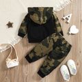 2pcs Baby Letter Print Camouflage Cotton Long-sleeve Hoodie and Trousers Set Black