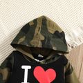 2pcs Baby Letter Print Camouflage Cotton Long-sleeve Hoodie and Trousers Set Black