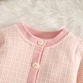 2pcs Baby Girl Pink Cable Knit Button Down Long-sleeve Top and Sleeveless Romper Set Pink