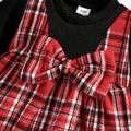 2pcs Baby Girl Long-sleeve Red Plaid Bowknot Dress Set Black