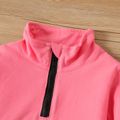 2pcs Baby Girl Letter Print Colorblock Splicing Long-sleeve Zip Sweatshirt and Sweatpants Set Pink