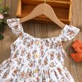 100% Cotton Crepe 2pcs Baby Girl Button Design Floral Print Flutter-sleeve Shirred Dress with Headband Set Apricot