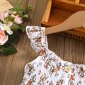 100% Cotton Crepe 2pcs Baby Girl Button Design Floral Print Flutter-sleeve Shirred Dress with Headband Set Apricot