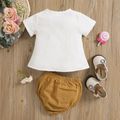 100% Cotton 2pcs Baby Girl Button Design Solid Short-sleeve Top and Shorts Set Khaki image 2