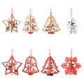 4Pcs Christmas Wooden Hollow Pendant Snowflake Bell Stars Pendant Xmas Tree Decoration Color-A image 5