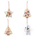 4Pcs Christmas Wooden Hollow Pendant Snowflake Bell Stars Pendant Xmas Tree Decoration Color-A image 1
