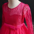 Kid Girl Bowknot Design Lace Mesh Long-sleeve Princess Costume Party Tulle Dress Hot Pink