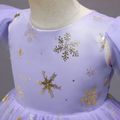 Kid Girl Christmas Bronzing Print Flutter-sleeve Princess Party Mesh Dress Purple