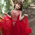 ouro rendas menina miúdo projeto bowknot applique mangas princesa festa de casamento traje vestido vestido de tule Borgonha image 2