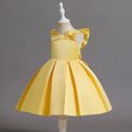 Toddler Girl Bowknot Design Pleated Sleeveless Party Yellow Evening Dress Yellow image 2