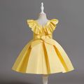 Toddler Girl Bowknot Design Pleated Sleeveless Party Yellow Evening Dress Yellow image 3
