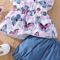3pcs Baby Girl Allover Butterfly Print Flutter-sleeve Top and Bloomer Shorts with Headband Set White