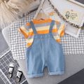 2pcs Baby Boy/Girl 95% Cotton Short-sleeve Striped Tee and Cartoon Giraffe Print Denim Overalls Shorts Set Orange