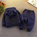 2-piece Toddler Boy Bear Embroidery Ear Decor Fluffy Jacket and Pants Casual Set Dark Blue image 2