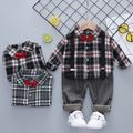 2pcs Baby Boy Bow Tie Long-sleeve Plaid Shirt and Striped Trousers Set Green