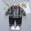 2pcs Baby Boy Bow Tie Long-sleeve Plaid Shirt and Striped Trousers Set Green