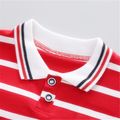 2pcs Stripe Print Polo Collar Short-sleeve Red T-shirt and Khaki Shorts Set Red