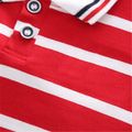 2pcs Stripe Print Polo Collar Short-sleeve Red T-shirt and Khaki Shorts Set Red