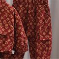 2pcs Print Stand Collar Long-sleeve Coat Top and Pants Burgundy or Khaki or Dark Blue Toddler Set Burgundy