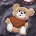 2pcs Baby Boy 95% Cotton Long-sleeve Cartoon Bear Pattern Thickened Fleece Lined Pullover and Trousers Set Grey