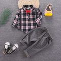 2pcs Baby Boy Bow Tie Long-sleeve Plaid Shirt and Striped Trousers Set Red