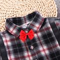 2pcs Baby Boy Bow Tie Long-sleeve Plaid Shirt and Striped Trousers Set Red