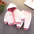 2pcs Baby Cartoon Cat Embroidered 3D Ears Pink Long-sleeve Thickened Fleece Lined Hoodie Set Pink