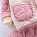 2-piece Baby Girl/Boy Button Design Textured Padding Coat and Pants Set Pink