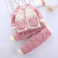 2-piece Baby Girl/Boy Button Design Textured Padding Coat and Pants Set Pink