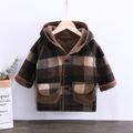 Toddler Boy Fleece Lined Button Design Plaid Fuzzy Coat Brown
