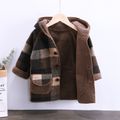 Toddler Boy Fleece Lined Button Design Plaid Fuzzy Coat Brown