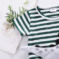 2pcs Baby Boy Cartoon Dinosaur Design Striped Short-sleeve T-shirt and Solid Shorts Set Green