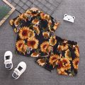 2pcs Toddler Boy Bobo Vacation Floral Print Lapel Collar Shirt and Shorts Set Black image 2
