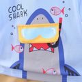2pcs Toddler Boy Playful Letter Shark Print Tee and Faux Pocket Design Shorts Set Blue image 2