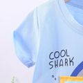 2pcs Toddler Boy Playful Letter Shark Print Tee and Faux Pocket Design Shorts Set Blue image 3
