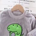 2pcs Toddler Boy Playful Dinosaur Embroidered Flannel Fleece Sweatshirt and Pants Set Grey