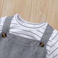 2pcs Stripe Print Pocket Decor Short-sleeve Baby Set Dark Grey image 3